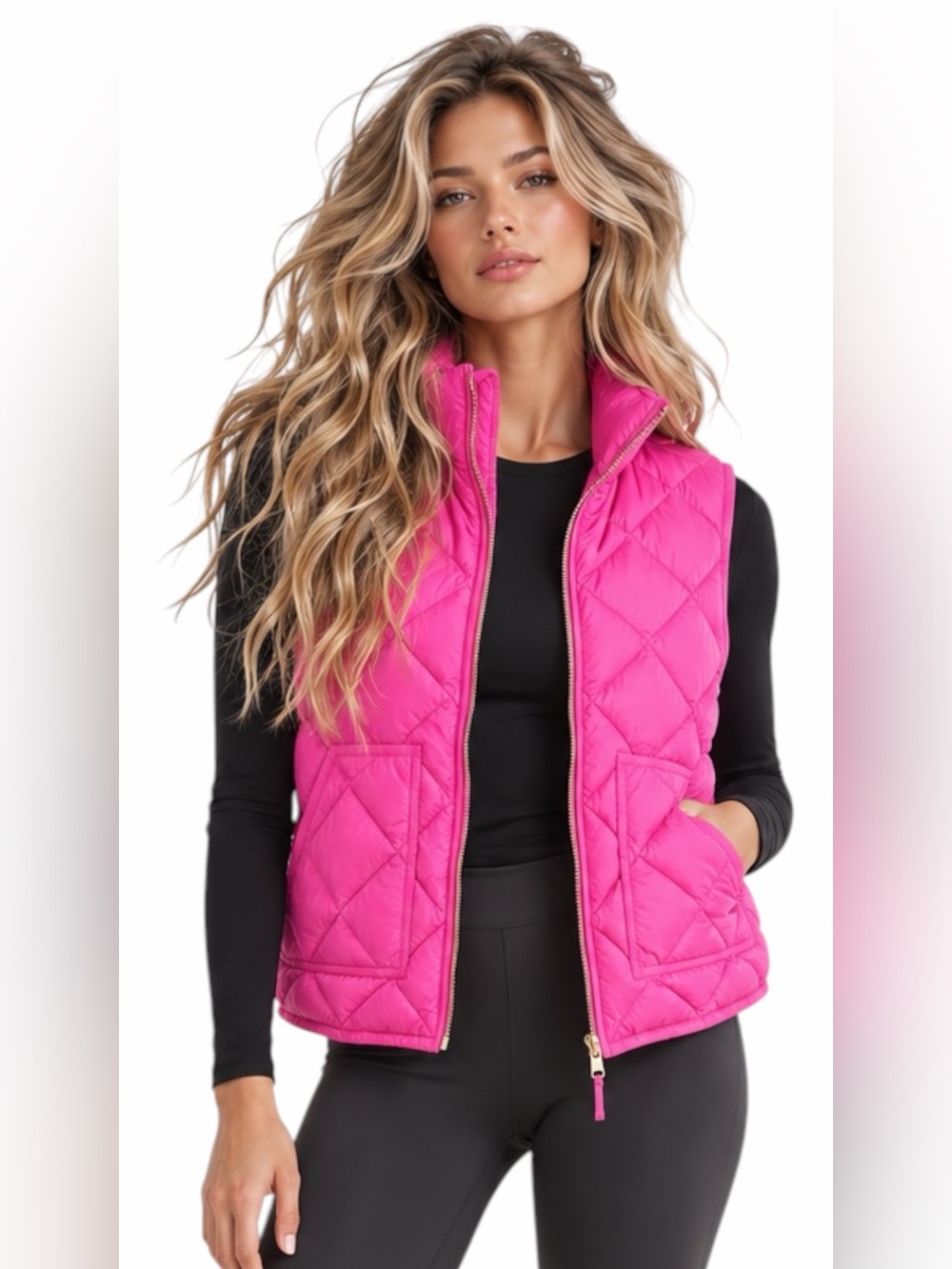 J.Crew – Excursion Quilted Down Puffer Vest – Hot Pink – Sz. L